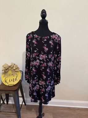 Staccato Black Dress with Pink Floral Accent